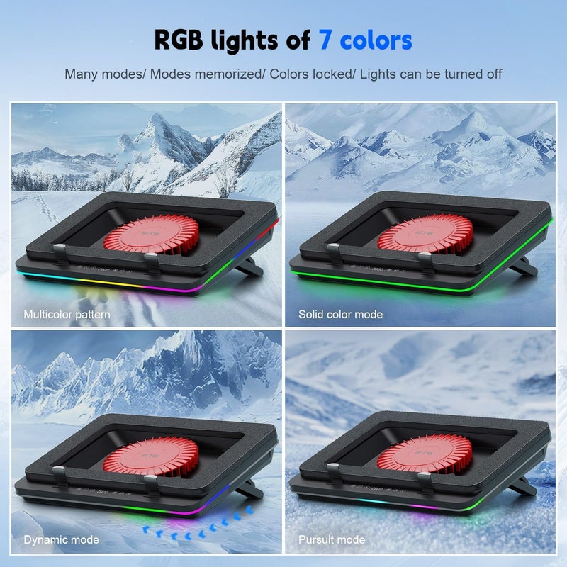 IETS GT600 RGB Laptop Cooling Pad Equipped with Gigantic Turbo-Fan（5.5inch Diameter）,Sealed Foam for Rapid Cooling Gaming Laptop,14.1-19.3 inch Laptop Cooler with 3-Port USB Hub,Dust Filter - Image 4